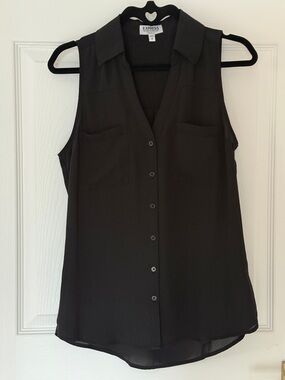 Express Black Sleeveless Button-Front Collared Blouse